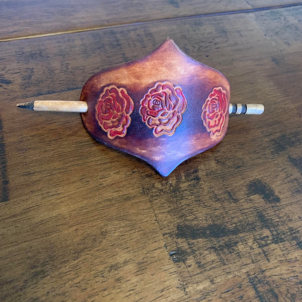 Tooled Mexican Leather Hair Slide - Never Worn!